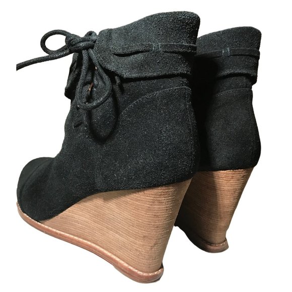 BLACK LEATHER WEDGE NEW YORK DESIGNER - Picture 7 of 14